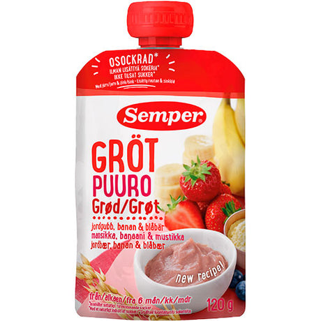 Grøt med jordbær, banan og blåbær fra 6 mnd.