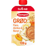 Fruktgrøt med pære, aprikos og banan fra 6 mnd.