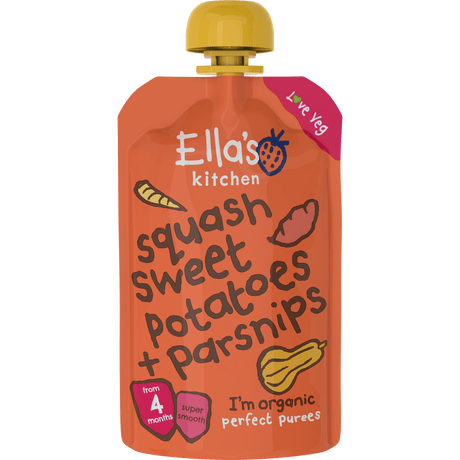 Ellas Kitchen Babymos 4 mnd+ Squash, Søtpotet & Pastinakk Økologisk | 120 g
