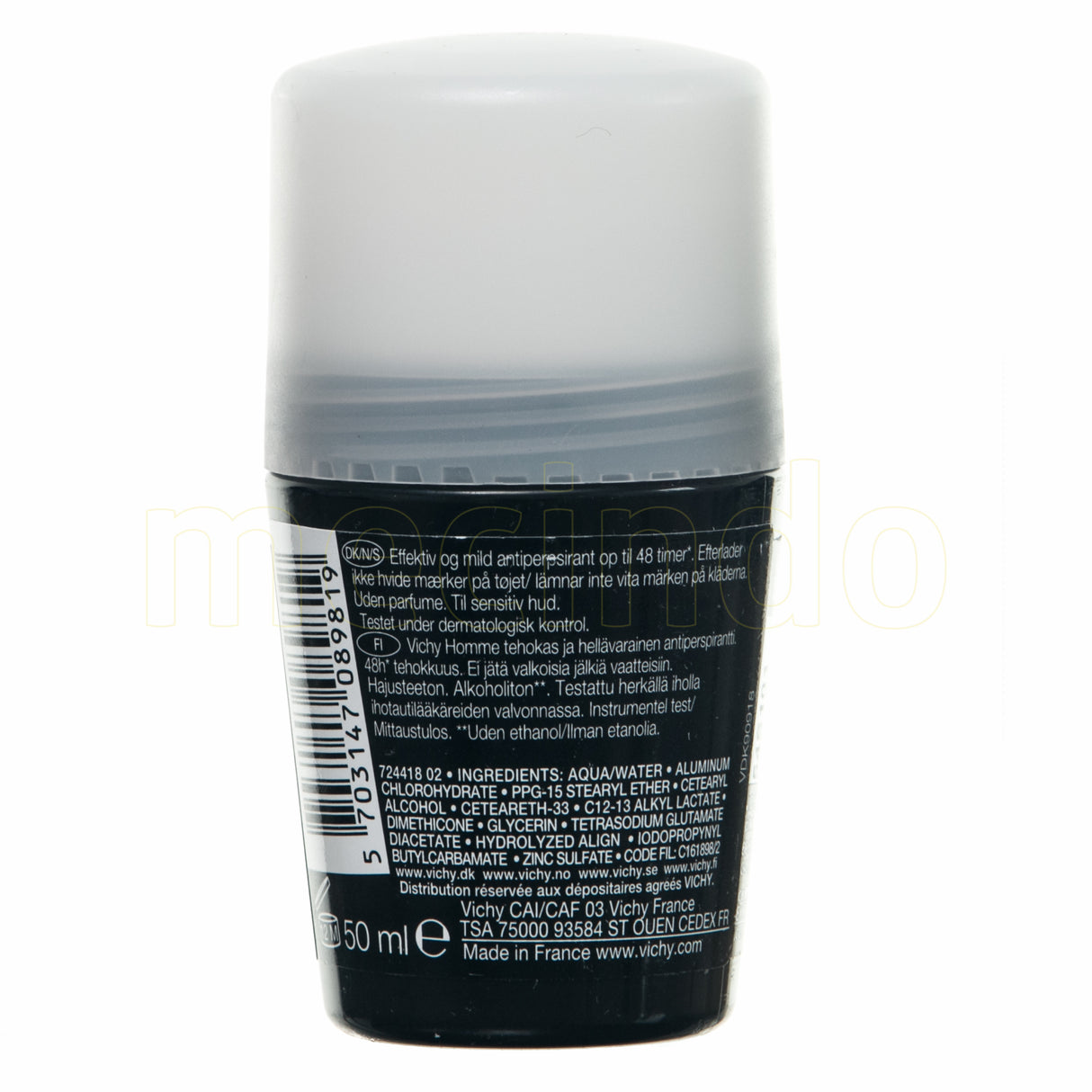 Vichy Homme Antiperspirant Deo Roll-on 48h Uparfymert fra Vichy